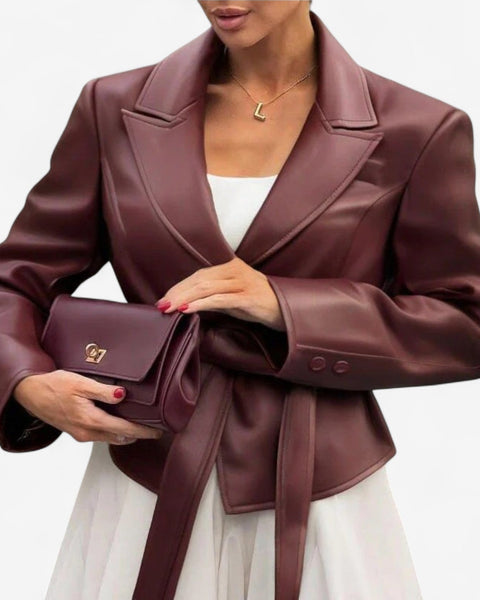 Fabienne™ Veste en Cuir à Ceinture