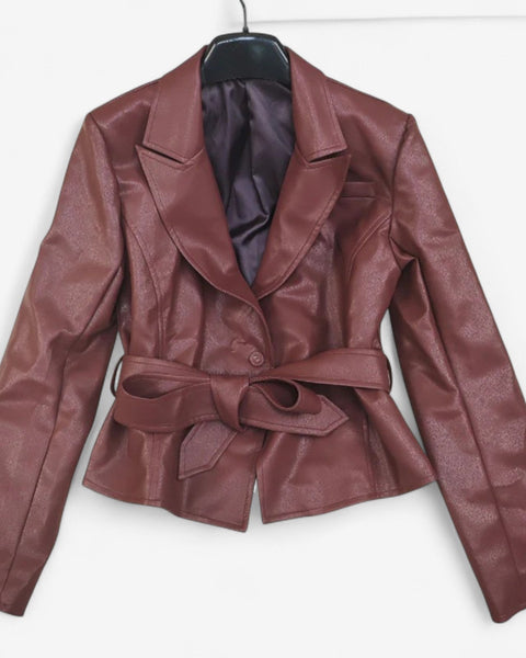 Fabienne™ Veste en Cuir à Ceinture